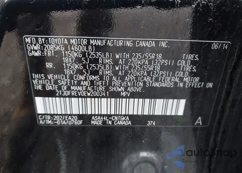 2014 Toyota Rav4 Limited from USA, damaged, VIN 2T3DFREV0EW200341